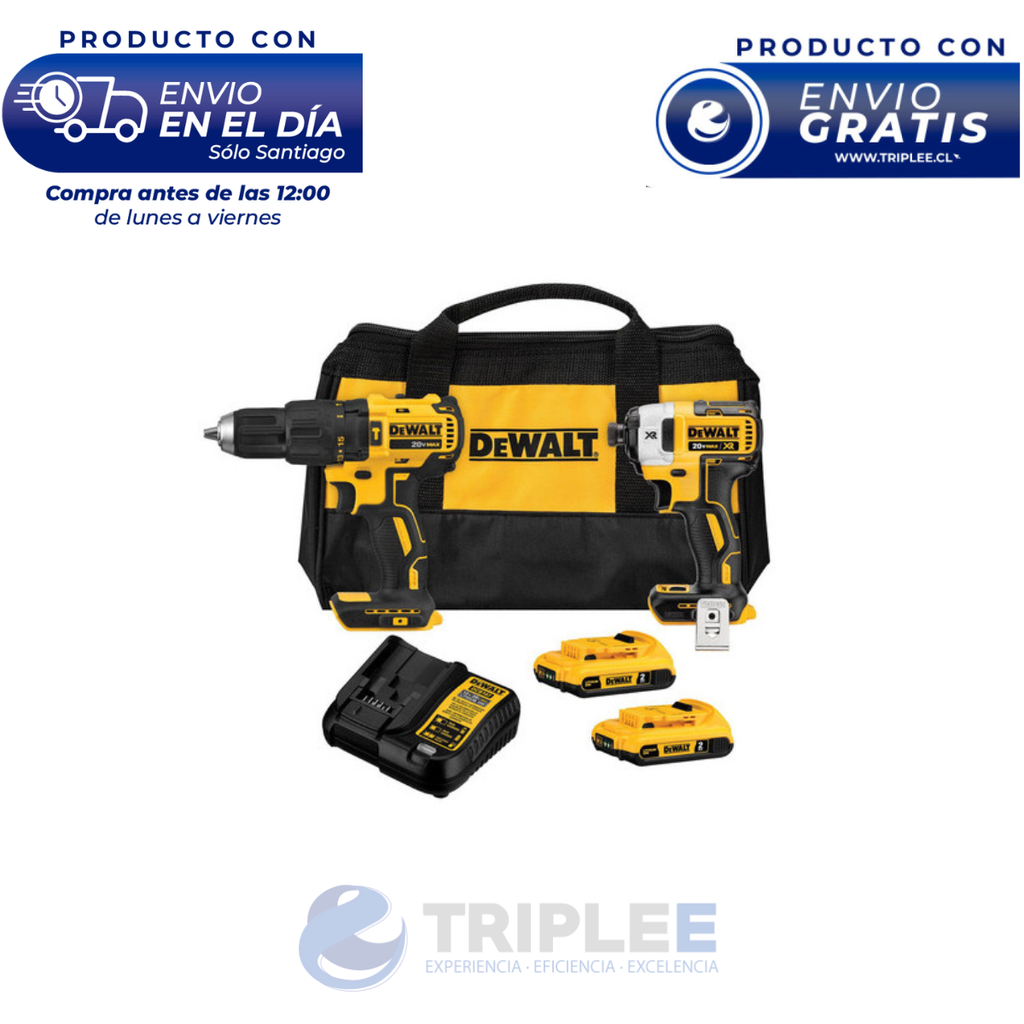 Taladro percutor + atornillador impacto dewalt 20V Dck223