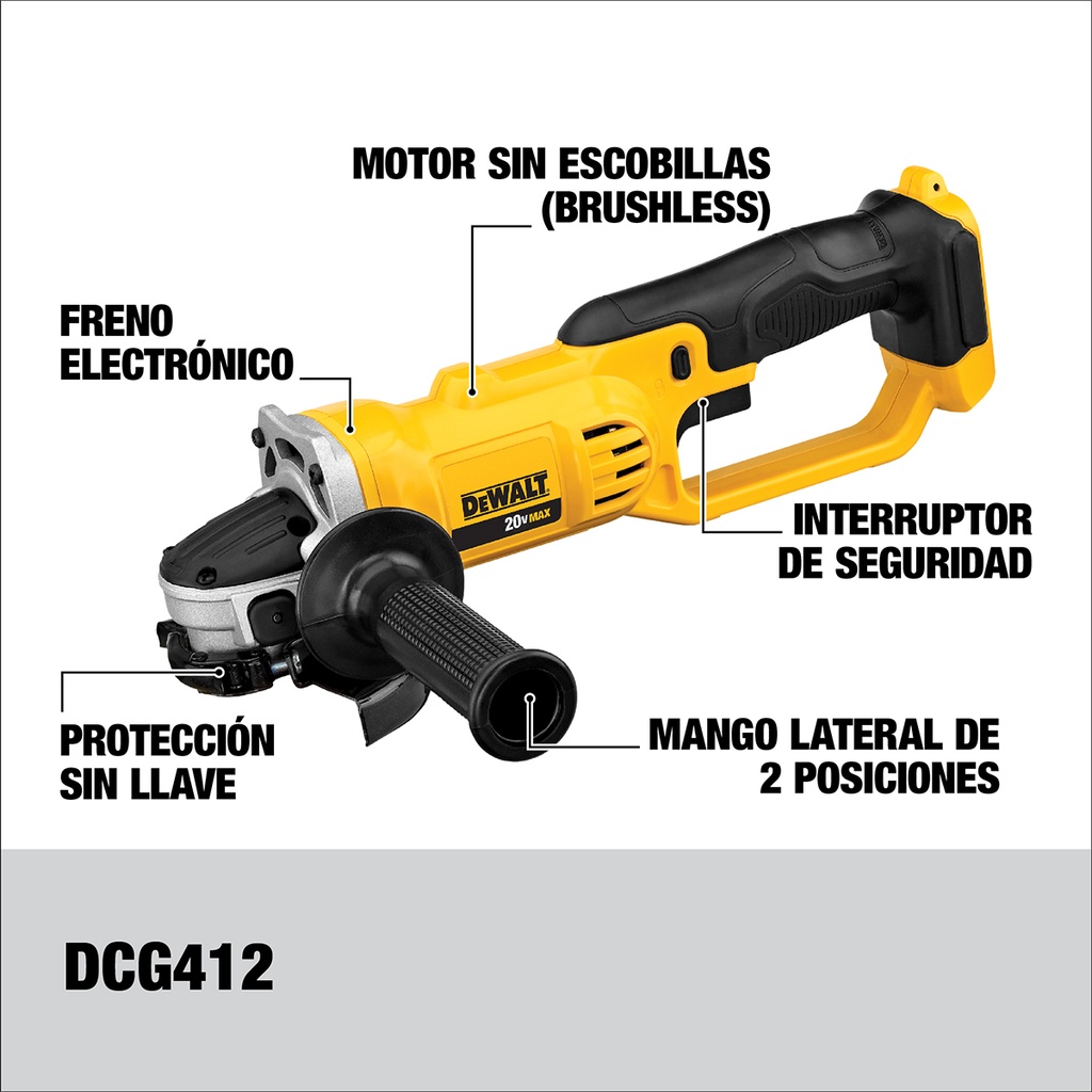 Esmeril Angular 4 1/2 Inalámbrico 20V dewalt DCG412M2-B2